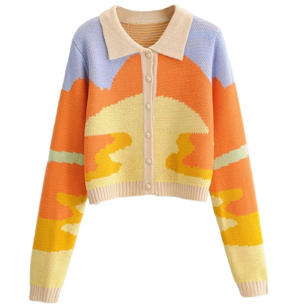 Y2K 90’s Sunset Button Down Knit Sweater - EUC